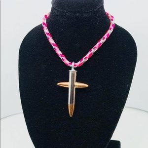 Bullet cross necklace Pink and Black Camouflage